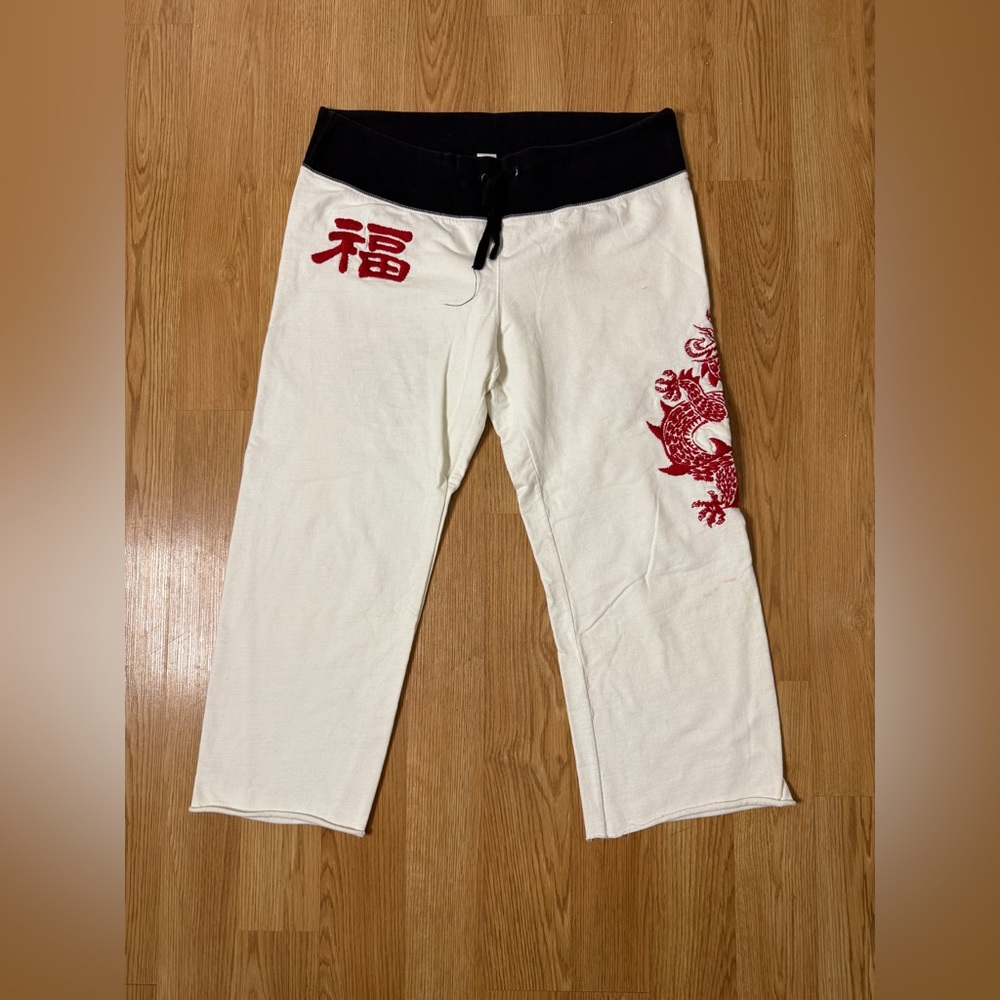 EUC Vintage  Lucky Brand Y2K 90's Sweatpants Yoga Dragon Embroidered